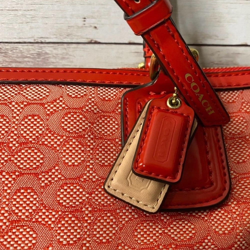 Coach Signature Jacquard Zip Top Designer Tote Poppy Red C1359-25051 EUC - Picture 4 of 12